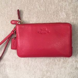 Coach red pebbled leather wristlet